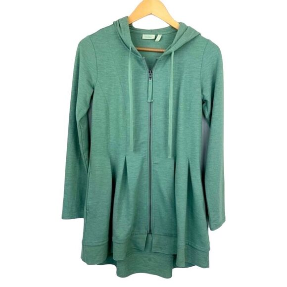 LOGO sea green full zip hooded tunic hoodie - Picture 1 of 5